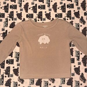 Carter's Tan Long Sleeve Tee with 'Fresh Baked Rolls' Graphic